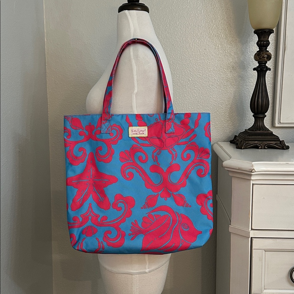 Lilly Pulitzer For Estee Lauder Tote Bag Blue Red - Picture 2 of 11